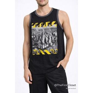 2 Mon Keys Mens XL Black NYC Skyline Hustle 24 7 365 Tank Top